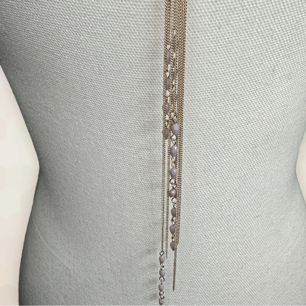 NEW Whimsical Mauve Mixed Stones & Chain Knotted Tassel Necklace - Picture 6 of 8